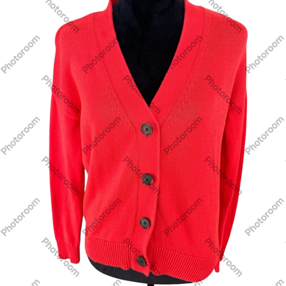 LOFT Red Button-Up Cardigan